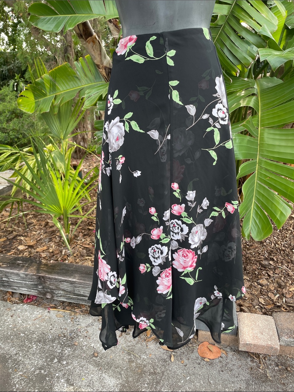 Ralph Lauren, dark floral handkerchief, hem skirt